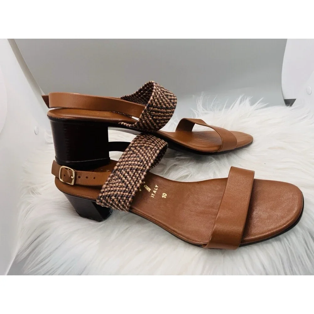 Italian Shoemakers Sandal Womens Size 10 Brown Woven Slingback Italy Block Heel
